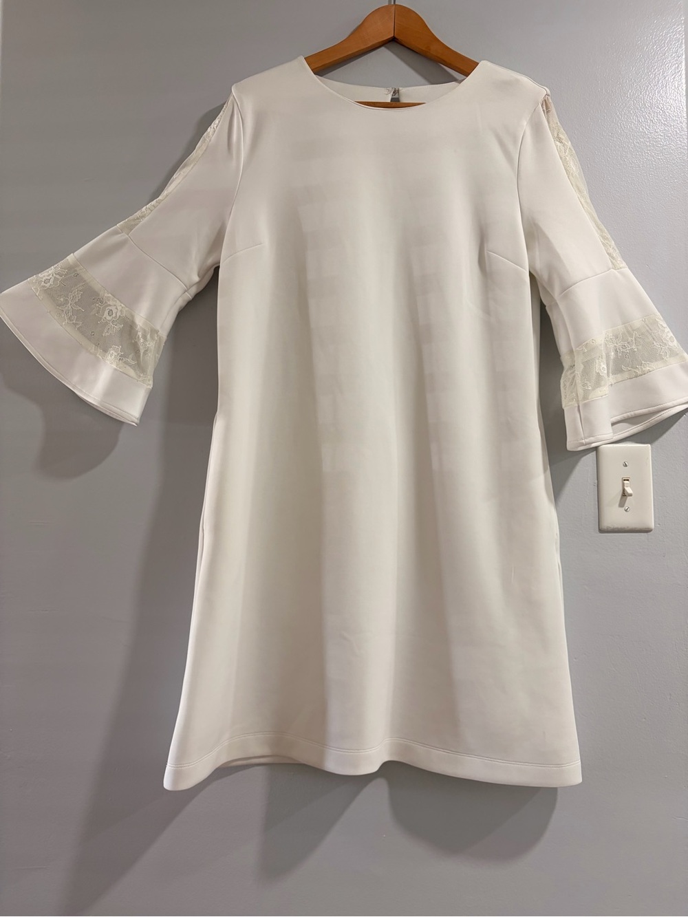 New York & Company Ivory Lace-Trim Bell-Sleeve Mini Dress